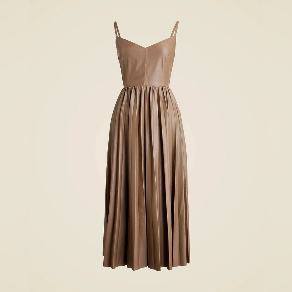 J. Crew Collection Taupe Vegan Leather Pleated Midi Dress NWT size 16